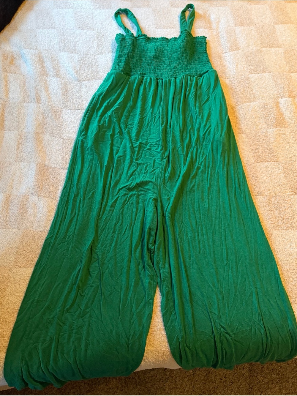 Isabel Bright Green Smocked Wide-Leg Jumpsuit